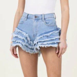 Vibrant MIU Fringe Denim Shorts